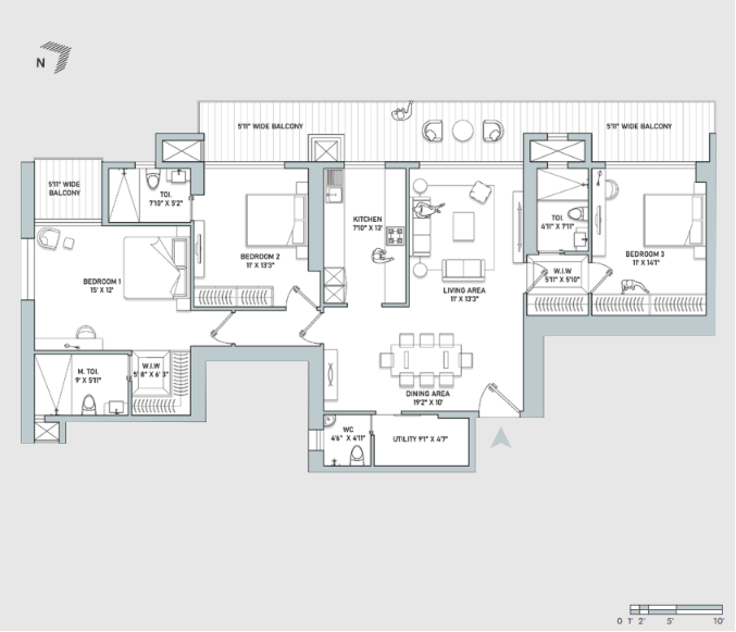 Tower B 3BHK + Utility Plan