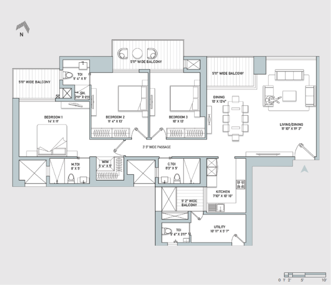 Tower C 3BHK + Utility Plan