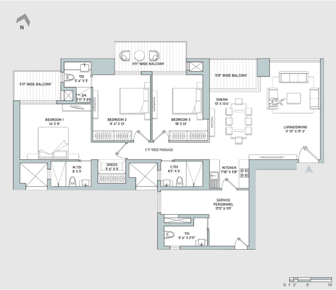 Tower C 3BHK + Service Plan